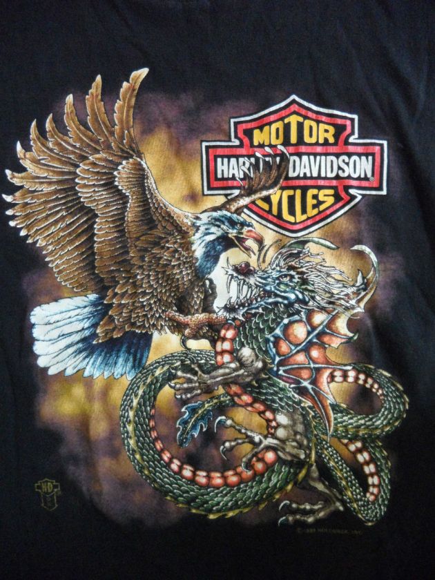   Vtg 1980s Harley Davidson Motorcycle Soft 50/50 T Dragon Shirt Mens M