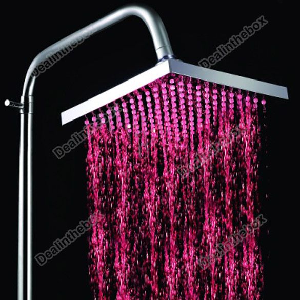 New Three Colors LED Light Square Rain Top Shower Head Bathroom Bath 
