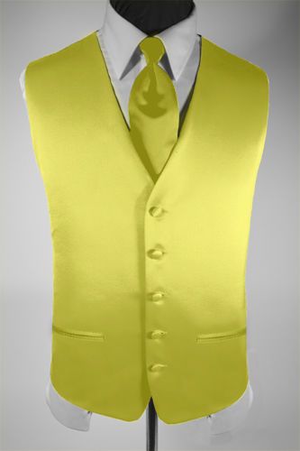 Mens Suit Tuxedo Dress Vest and Necktie Yellow Medium  