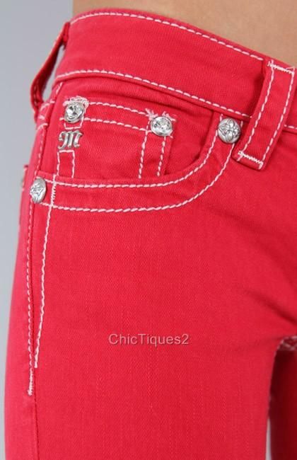 Miss Me Jeans Lady in Red Crystal Fleur Denim Skinny JP5465S2 Sz 25 31 