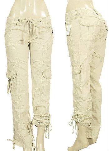 Cargo Pants Ruched Sides w/Ties Beige Forever 21  
