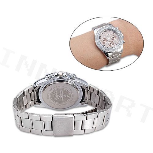 Bling White Crystal Silver Band Girl Ladies Wrist Watch  