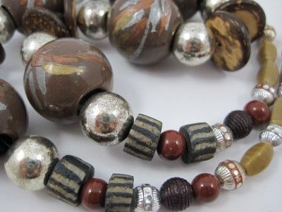 Chunky Painted Wood, Shell & Glass Bead Necklace 24  