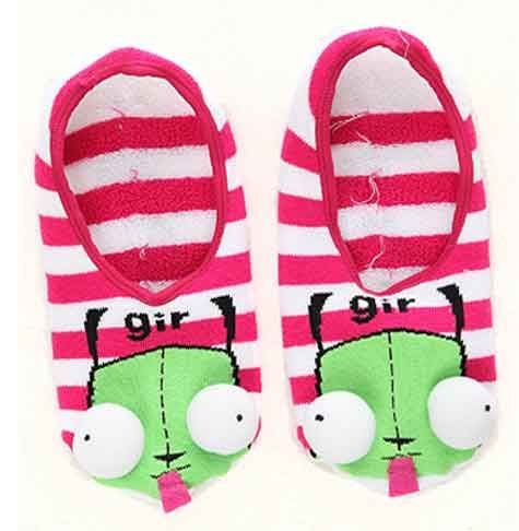 Invader Zim Gir Pink White Striped Face Plush Eyes Womans Slipper 