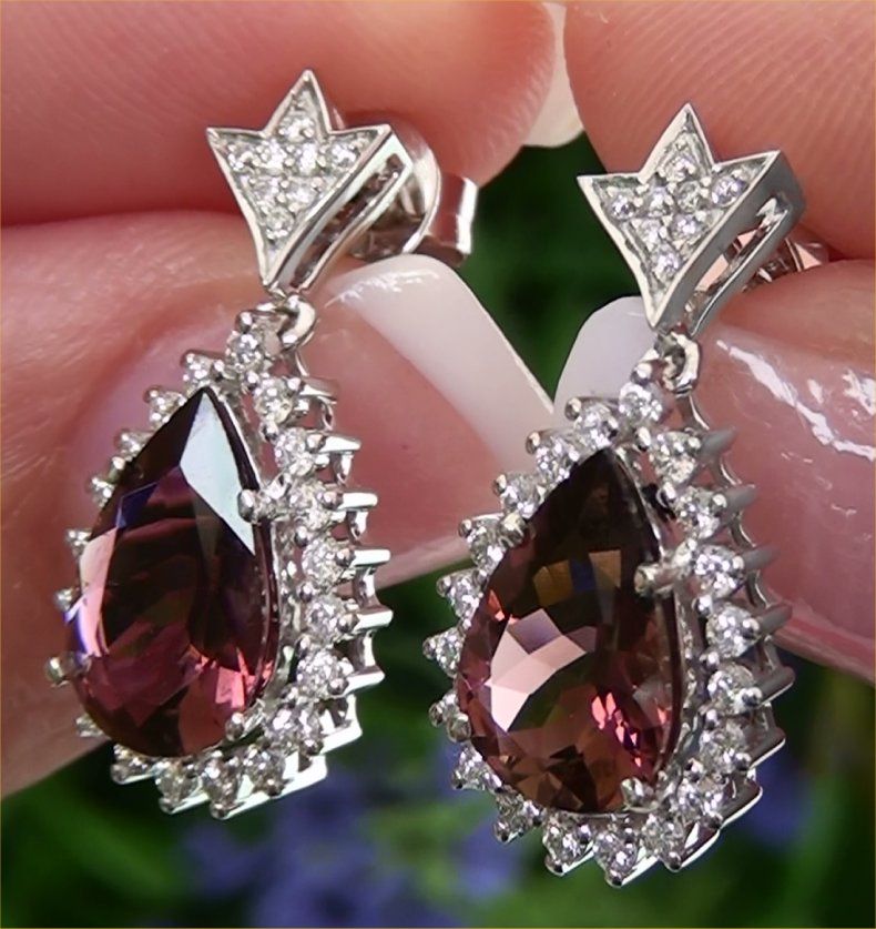 Vintage Estate 6.07 ct Natural Pink Tourmaline Diamond Earrings 14k 
