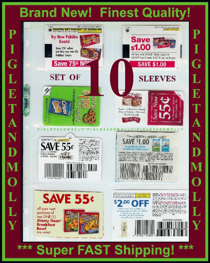 10 Coupon Sleeve Page Holders 4 ORGANIZER 8 pocket NEW  