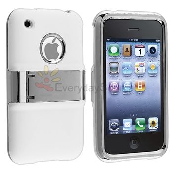 Deluxe White Case Stand Cover w/Chrome For Apple iPhone 3G 3GS Skin 