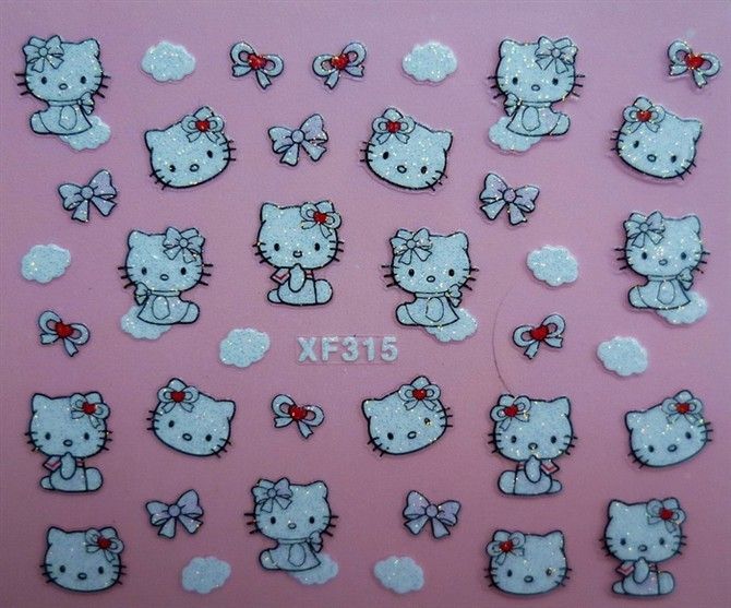 NEW SPARKLY HELLO KITTY 3D NAIL/DECAL/STICKERS~30 DESIGNS NEW CARTOON 