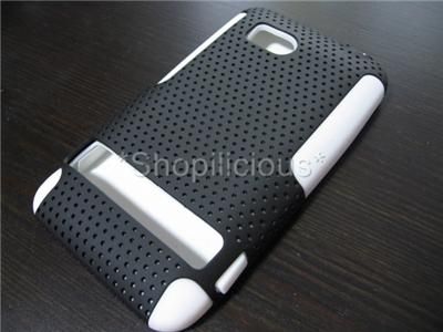 HTC THUNDERBOLT BLACK WHITE HYBRID HARD RUBBERIZED+SILICONE CASE 