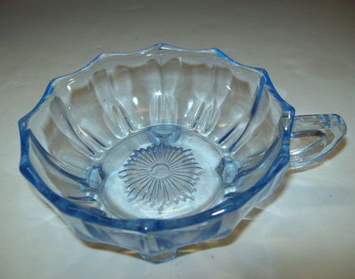 ART Deco BLUE Glass Cover BOWL Dish Open SUGAR Vanity  