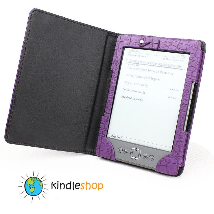 NEW PURPLE  Kindle 4 Light Lighted Leather Case Cover 2X LED 
