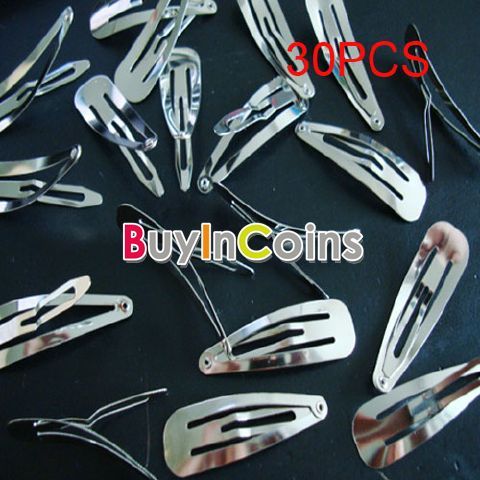 30PCS Silver Girls Trendy Snap Big Hair Clips Claw Barrette Pin Holder 